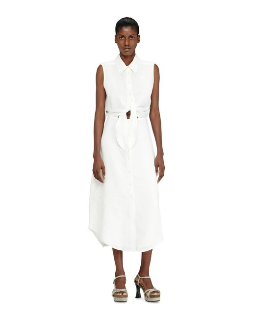 DIESEL White Linen-Blend Midi Dress With Knot Detail