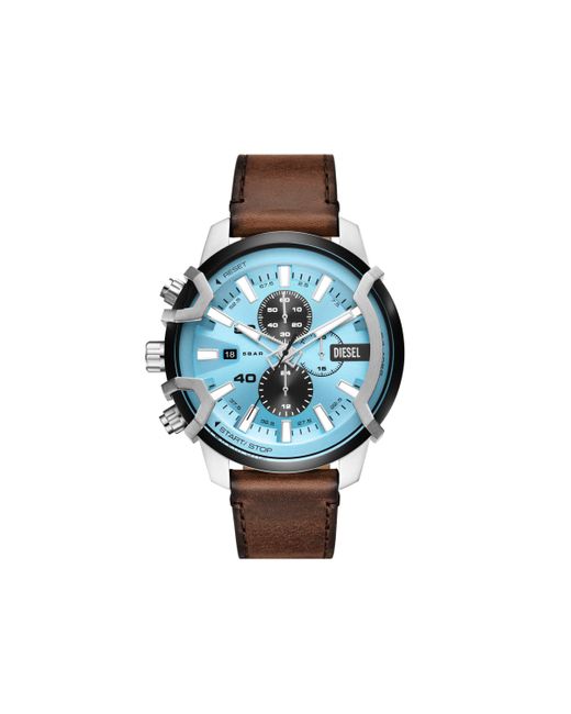 DIESEL Blue Griffed Chronograph Brown Leather Watch for men