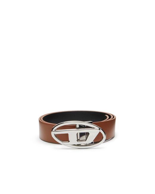 DIESEL White Reversible Leather Belt With Oval D Buckle