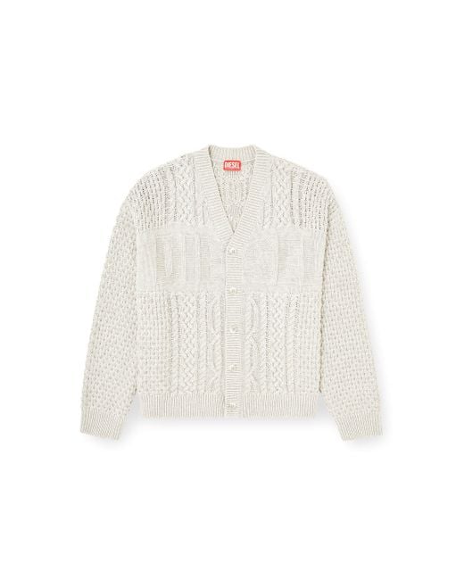 DIESEL White Cable-Knit Cardigan With Logo for men