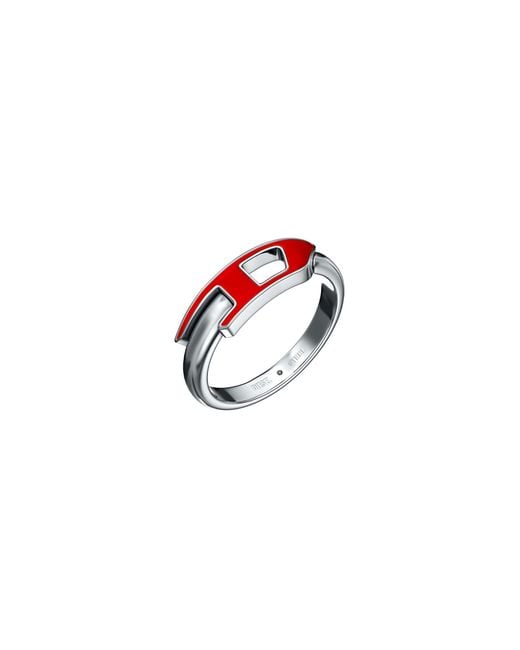 DIESEL Red Stainless Steel Band Ring