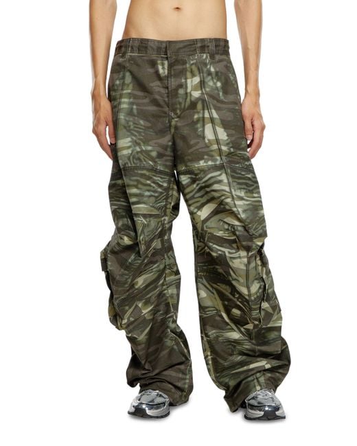 DIESEL Green Camo Cargo Pants With Creased Print for men
