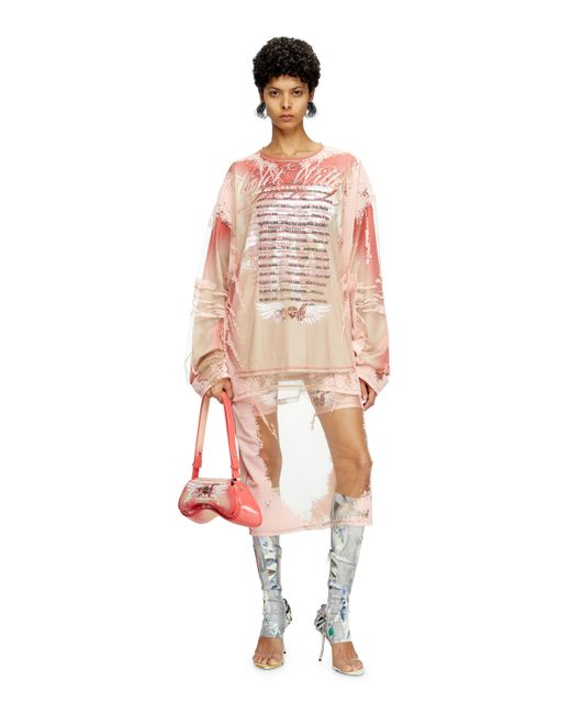 DIESEL Pink Layered Midi Skirt With Lyrics Print