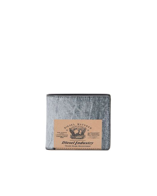 DIESEL White Leather Bi-fold Wallet With Denim Print for men