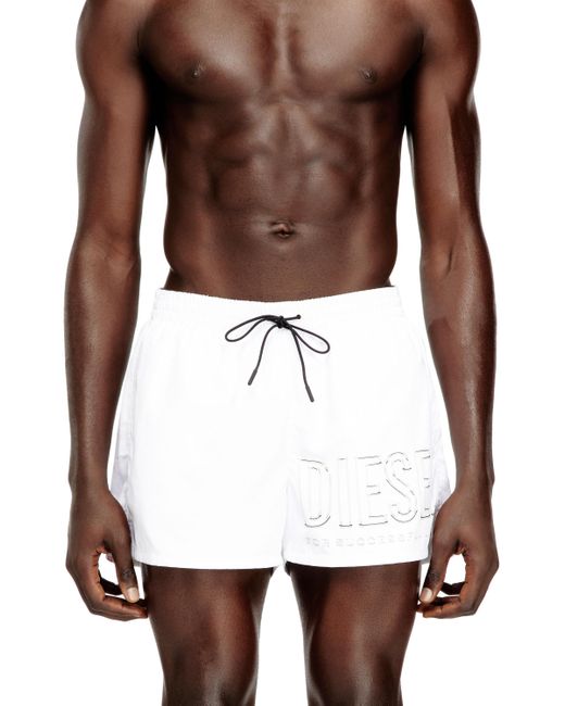 DIESEL Brown Mid-Length Swim Shorts With Outline Logo for men