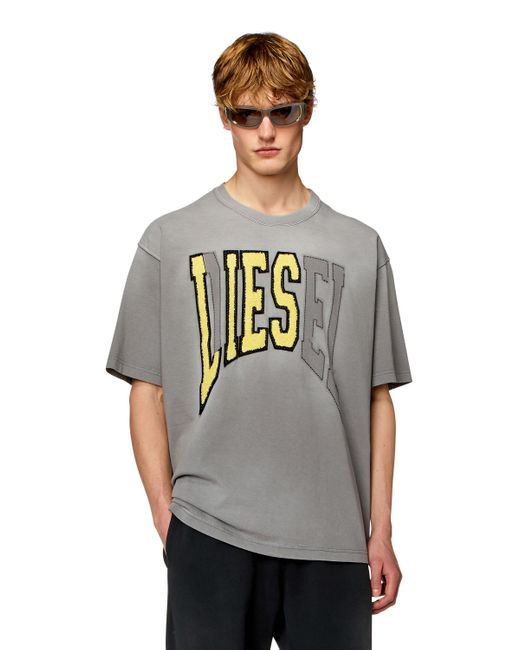 DIESEL Gray Oversized T-shirt With Lies Logo for men