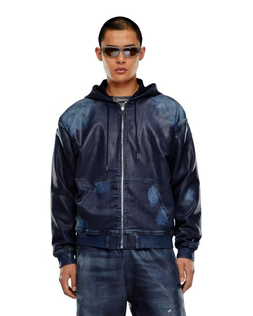 Sweat-shirt à capuche zippé en Track Denim enduit DIESEL pour homme en coloris Blue
