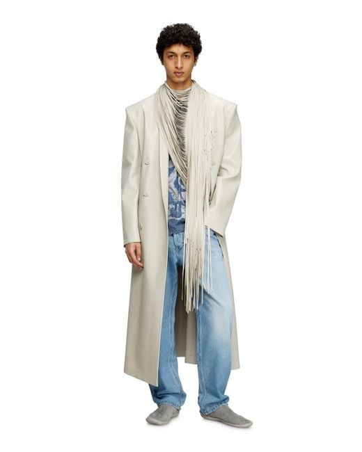 DIESEL Blue Long Coat With Shredded Scarf Fringing for men