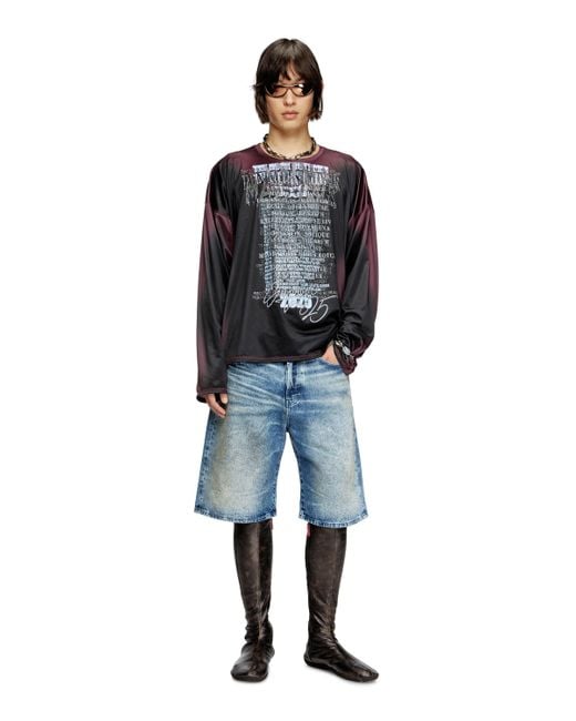 メンズ DIESEL Denim Shorts With Lyrics Print Blue