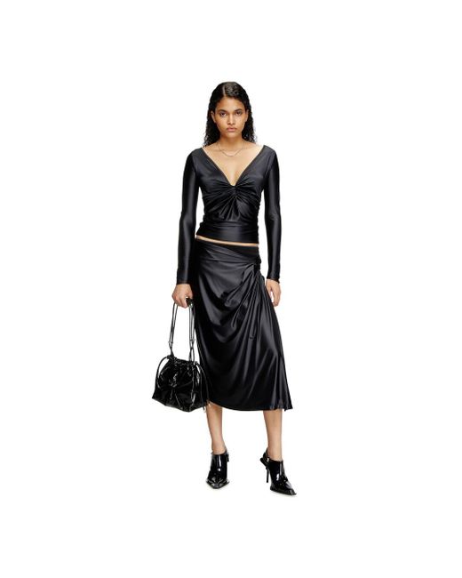 DIESEL Black Scrunch-d-bucket Bag In Shiny Wrinkled Leather