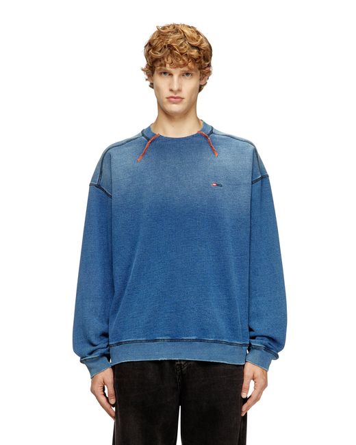 DIESEL Blue Cotton Sweatshirt With Contrasting Stitching for men