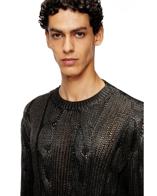 DIESEL Black Cable-Knit Jumper With Shiny Effect for men