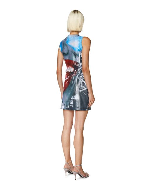 DIESEL Blue Mini Dress With Close-up Face Print