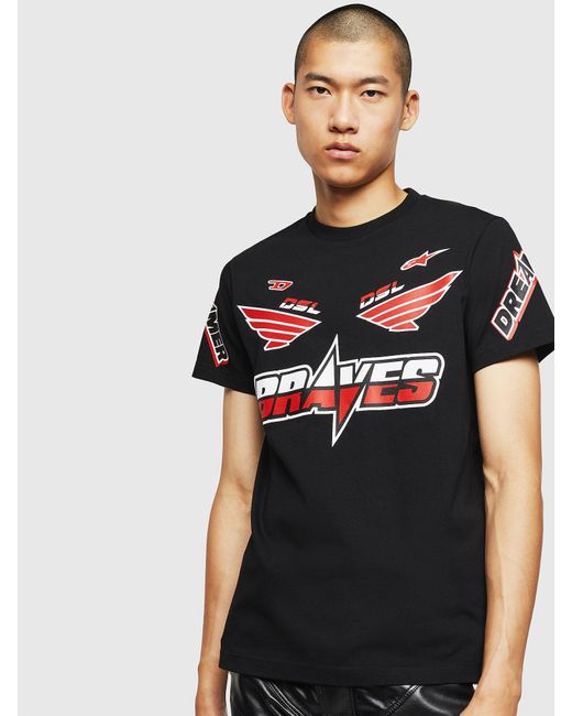 DIESEL Black Astars-t-diego Logo T-shirt With Racer Graphics for men