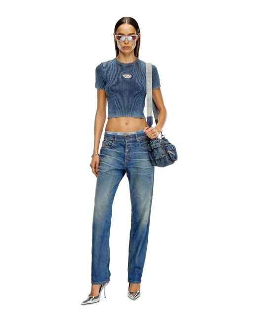 DIESEL Knitted Crop Top With Denim Effect Blue