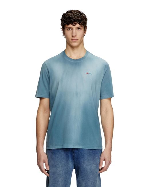 Camiseta Desteñida Con Bordado De Micro Logotipo DIESEL de hombre de color Blue