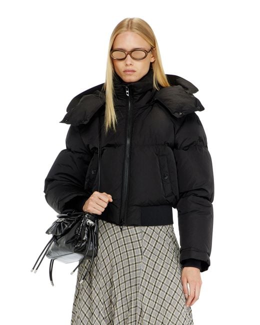 DIESEL Black Wrinkled-Nylon Down Puffer Jacket With Detachable Hood