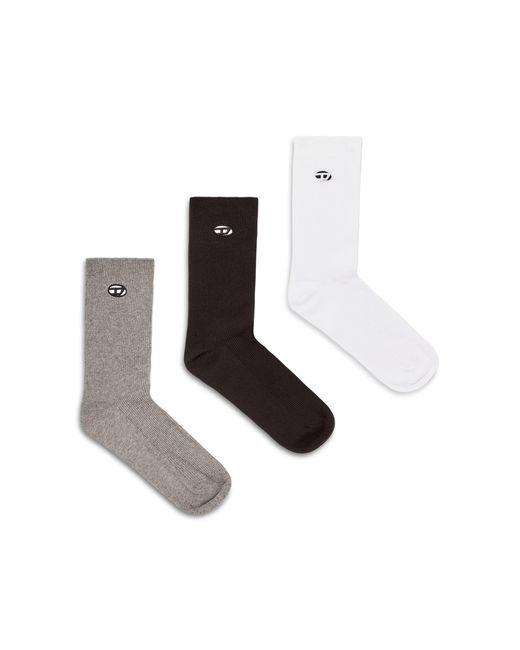 DIESEL White Three-Pack Of Cotton Socks With Oval D Embroidery for men
