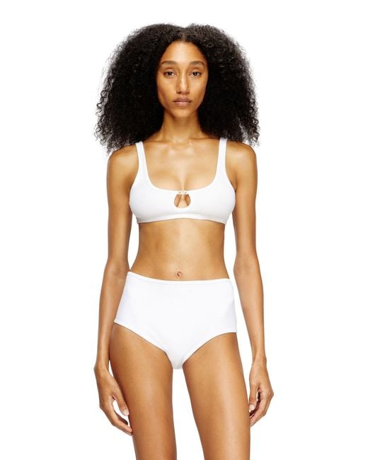 DIESEL White Bralette Cotton Rib With Jewel Oval D