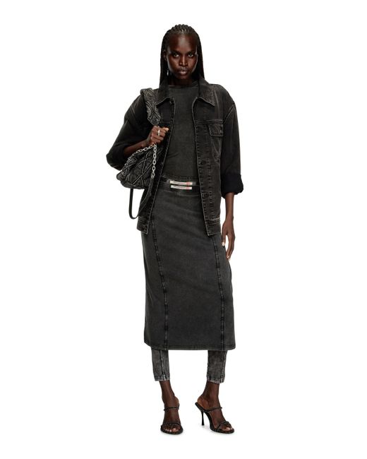 DIESEL Black Midi Skirt With Denim Effect