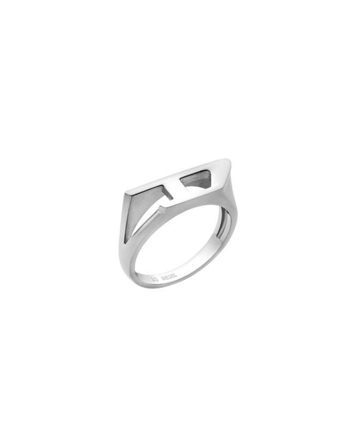 DIESEL White Stainless Steel Signet Ring