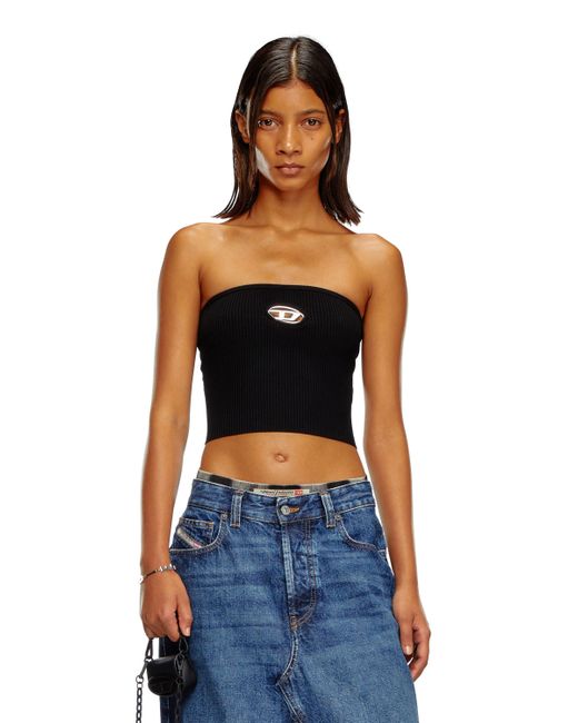 DIESEL Blue Tube Top With Logo Plaque