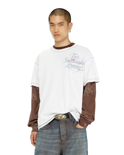 DIESEL White T-Shirt With Chest Pocket And Graphic Print for men