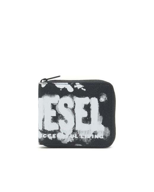 DIESEL Black Zip Wallet In Logo-print Fabric
