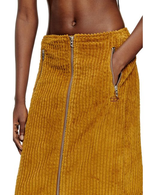 DIESEL Yellow Cotton Midi Skirt With Zipper