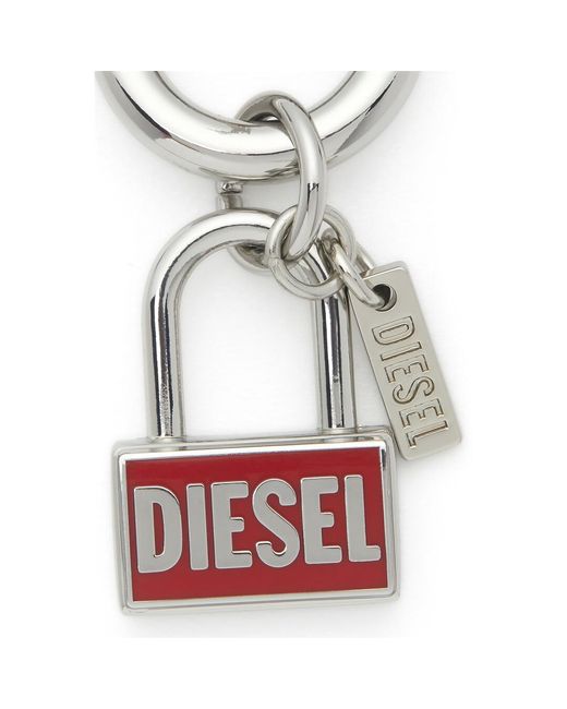 DIESEL White Metal Keyring Charm With Padlock Design