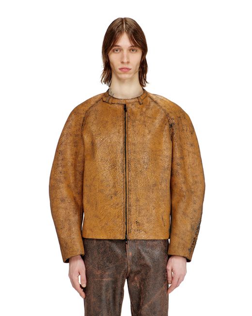 DIESEL Brown Cocoon-Sleeve Biker Jacket for men