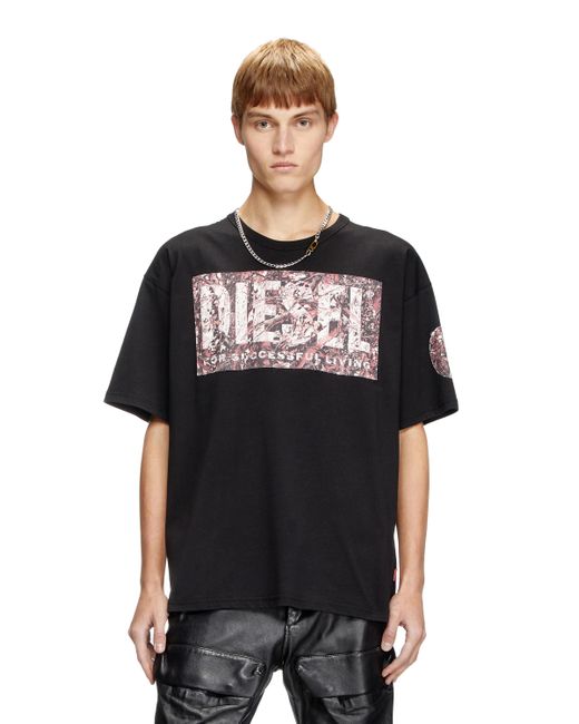 DIESEL Black T-Shirt With Large Gabardine Patch Logo for men