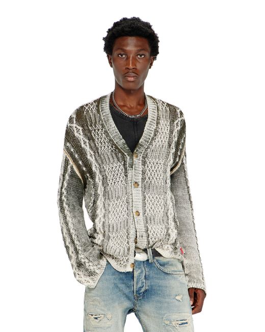 DIESEL Multicolor Treated Cable-Knit Cardigan for men