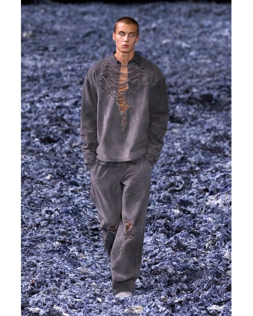 DIESEL Gray Track Pants With Distressed Front for men