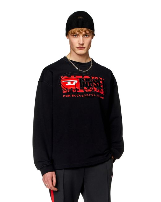 DIESEL Black Sweatshirt With Layered Logos for men
