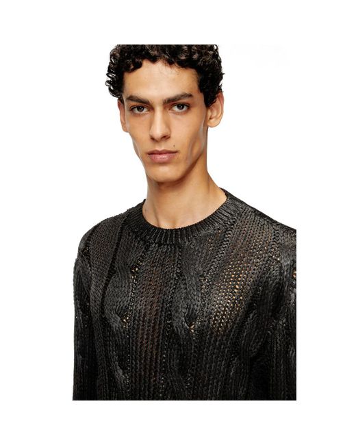 DIESEL Black Cable-Knit Jumper With Shiny Effect for men