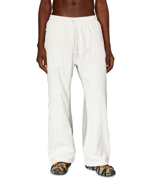 DIESEL White Track Pants In Crinkled Nylon And Jersey for men