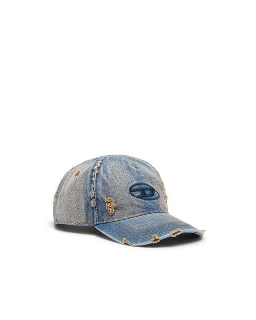DIESEL Blue Denim Cap With Frayed Details And Embroidered Logo for men