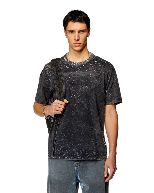 DIESEL Black T-shirt In Burn-out Jersey for men