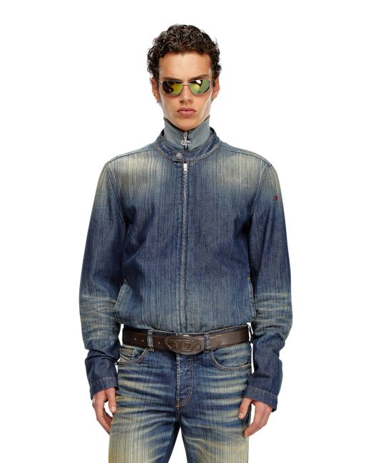 DIESEL Blue Moto Jacket In Streaky Denim for men