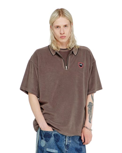 DIESEL Brown Chenille Polo Shirt With Shield Patch for men
