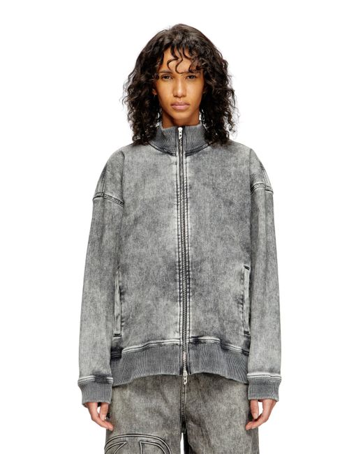 DIESEL Track Denim Zip-Up Sweater With Oval D Gray