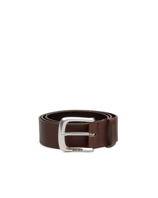 DIESEL Brown Leather Belt With Jacron Patch for men