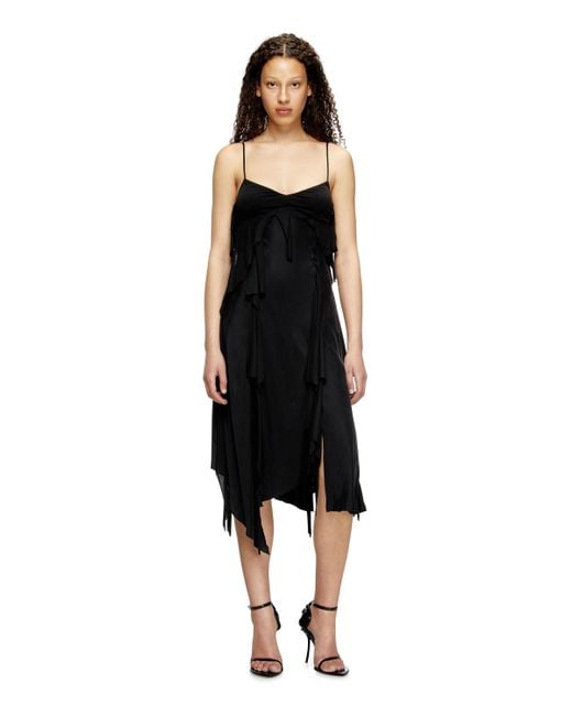 Vestido De Satén Con Volantes De Corte Sin Rematar DIESEL de color Black