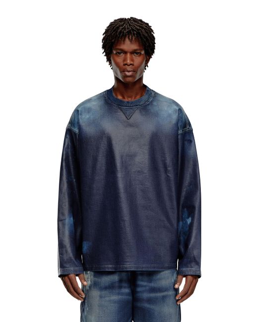 DIESEL Blue Sweatshirt In Coated Track Denim