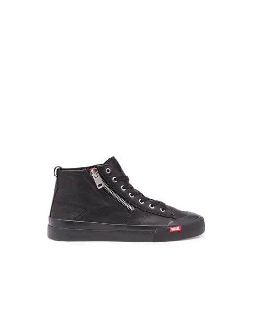 DIESEL Black S-athos Zip-high-top Sneakers In Premium Leather for men