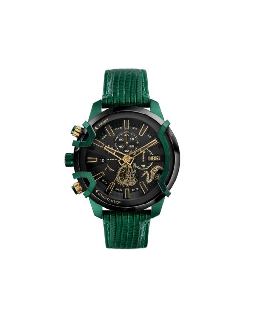 DIESEL Griffed Chronograph Green Leather Watch for Men | Lyst