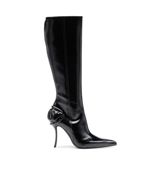 DIESEL Black D-Ten & Half-Glossy Knee-High Boots With Curved Heel