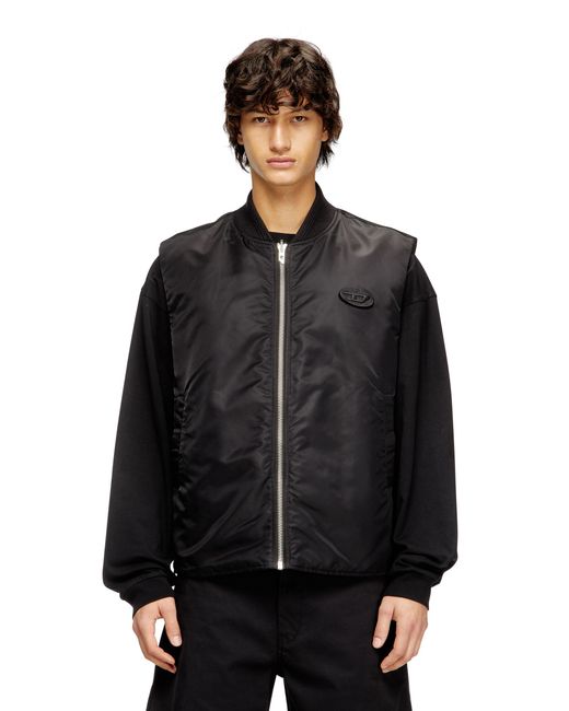 DIESEL Black Padded Satin Vest With Oval D Embroidery for men