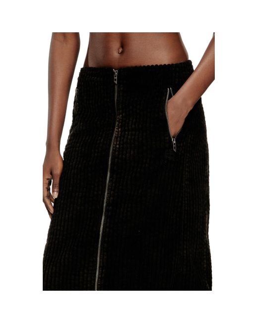DIESEL Black Cotton Midi Skirt With Zipper